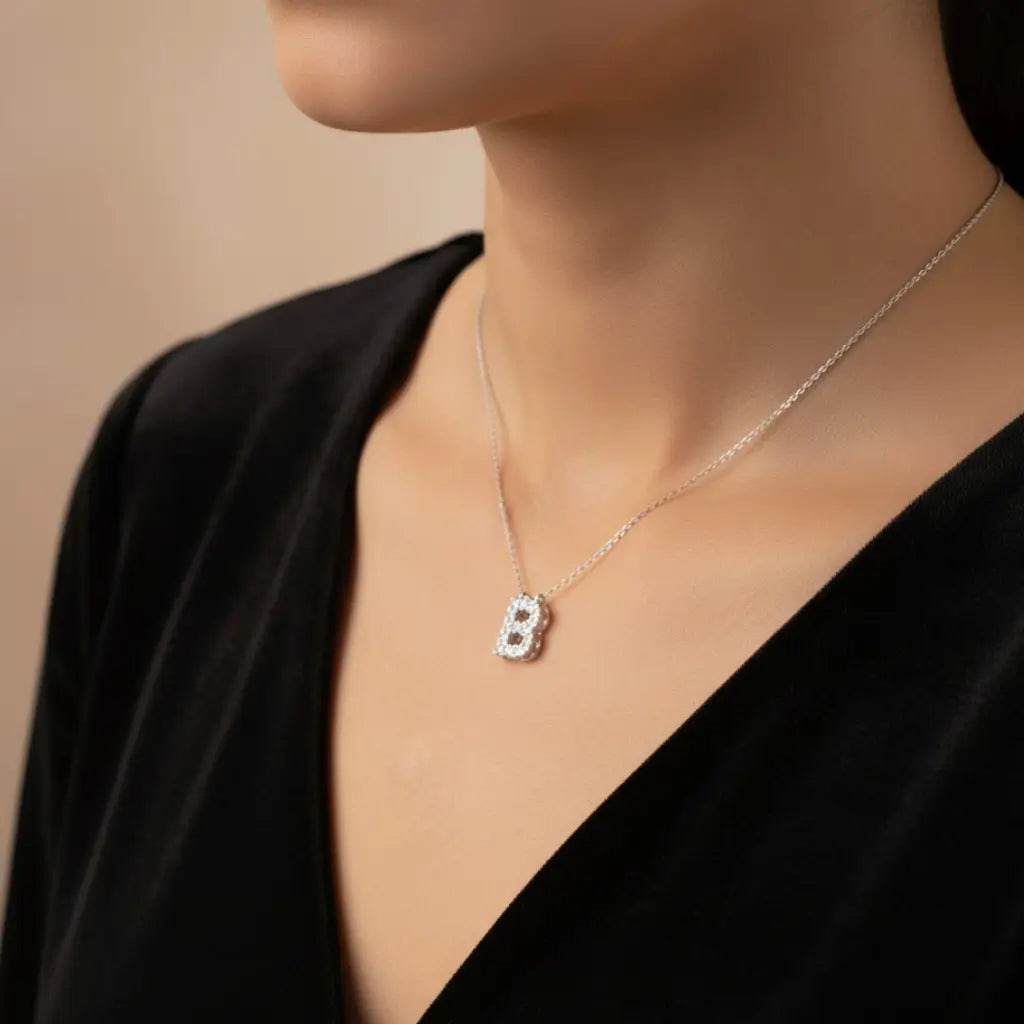 Pingente de Prata 925 Letra B Cravejado