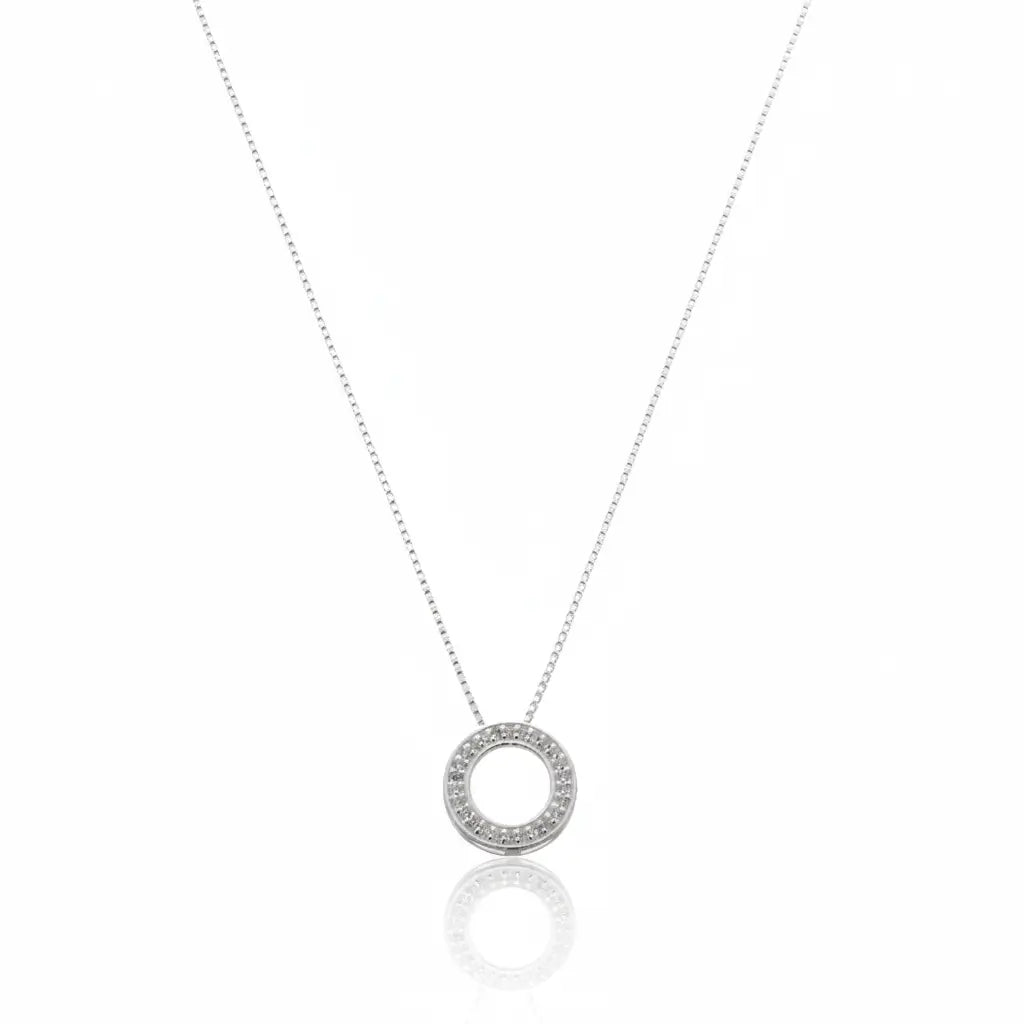 Colar de Prata 925 Feminino Círculo Cravejado
