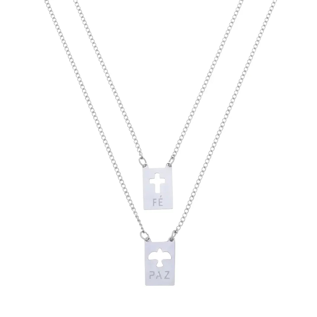 Escapulário Fé e Paz Masculino de Aço