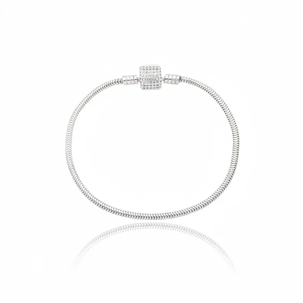 Pulseira Prata 925 para berloque com fecho cravejado em zircônia