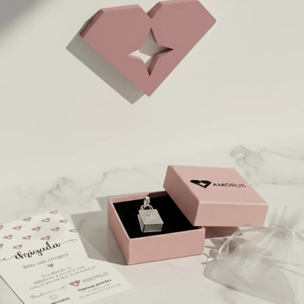 Pingente bolsa Love prata 925 com acabamento texturizado e alças detalhadas.