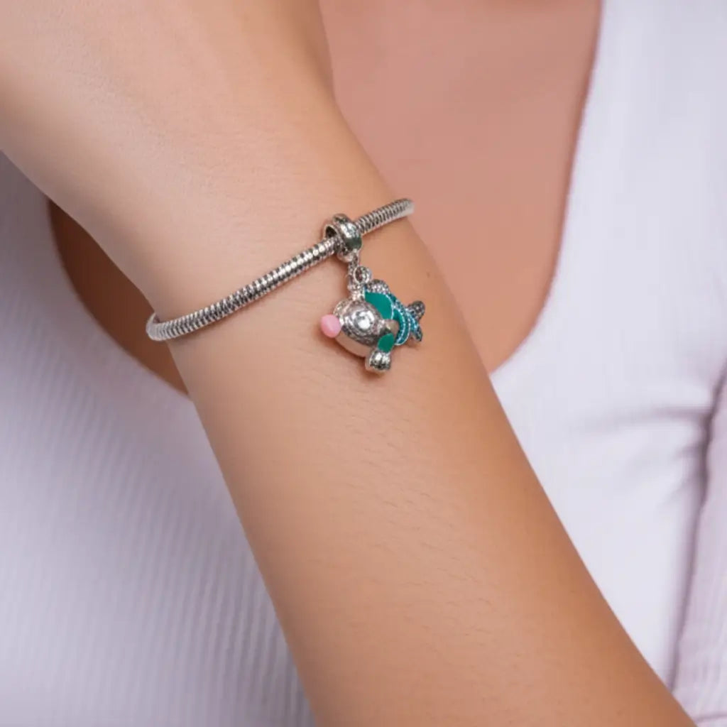 Berloque Prata 925 Peixe Azul