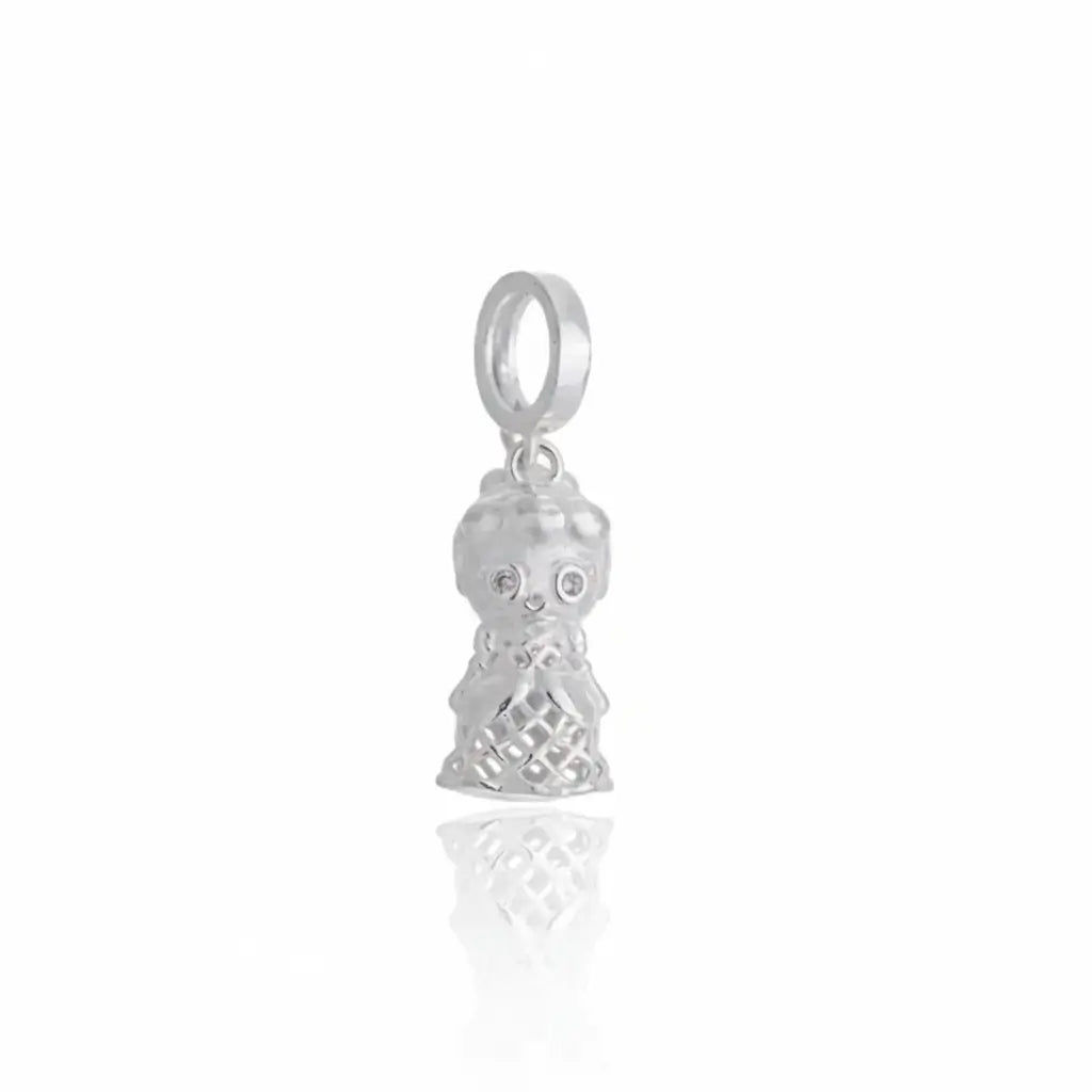 Berloque de Prata 925 Princesa, pingente delicado em formato de princesa com detalhes vazados, ideal para pulseiras colecionáveis.