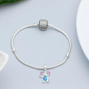 Berloque Stitch fofo em prata legítima, joia perfeita para presentear fãs de Lilo & Stitch.