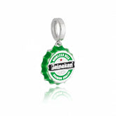 Pingente prata 925 formato tampa de cerveja Heineken verde com acabamento esmaltado