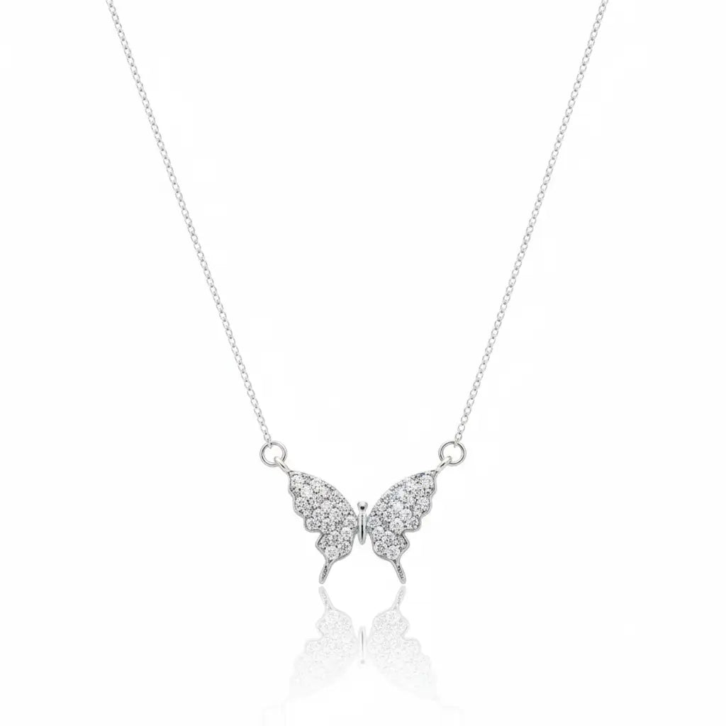 Colar de Prata 925 Feminino Borboleta Cravejada