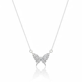 Colar de Prata 925 Feminino Borboleta Cravejada