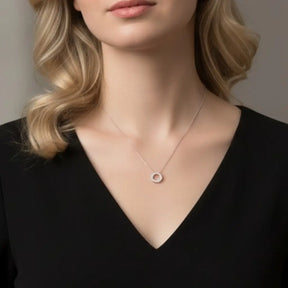 Colar de Prata 925 Feminino Círculo Cravejado