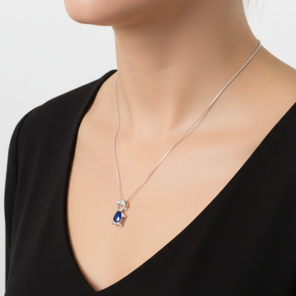 Colar de Prata 925 Pingente Menino com Pedra Azul