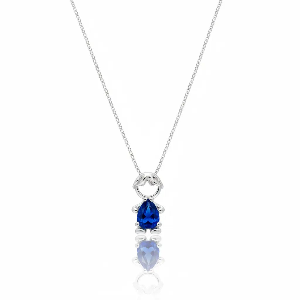 Colar de Prata 925 Pingente Menino com Pedra Azul