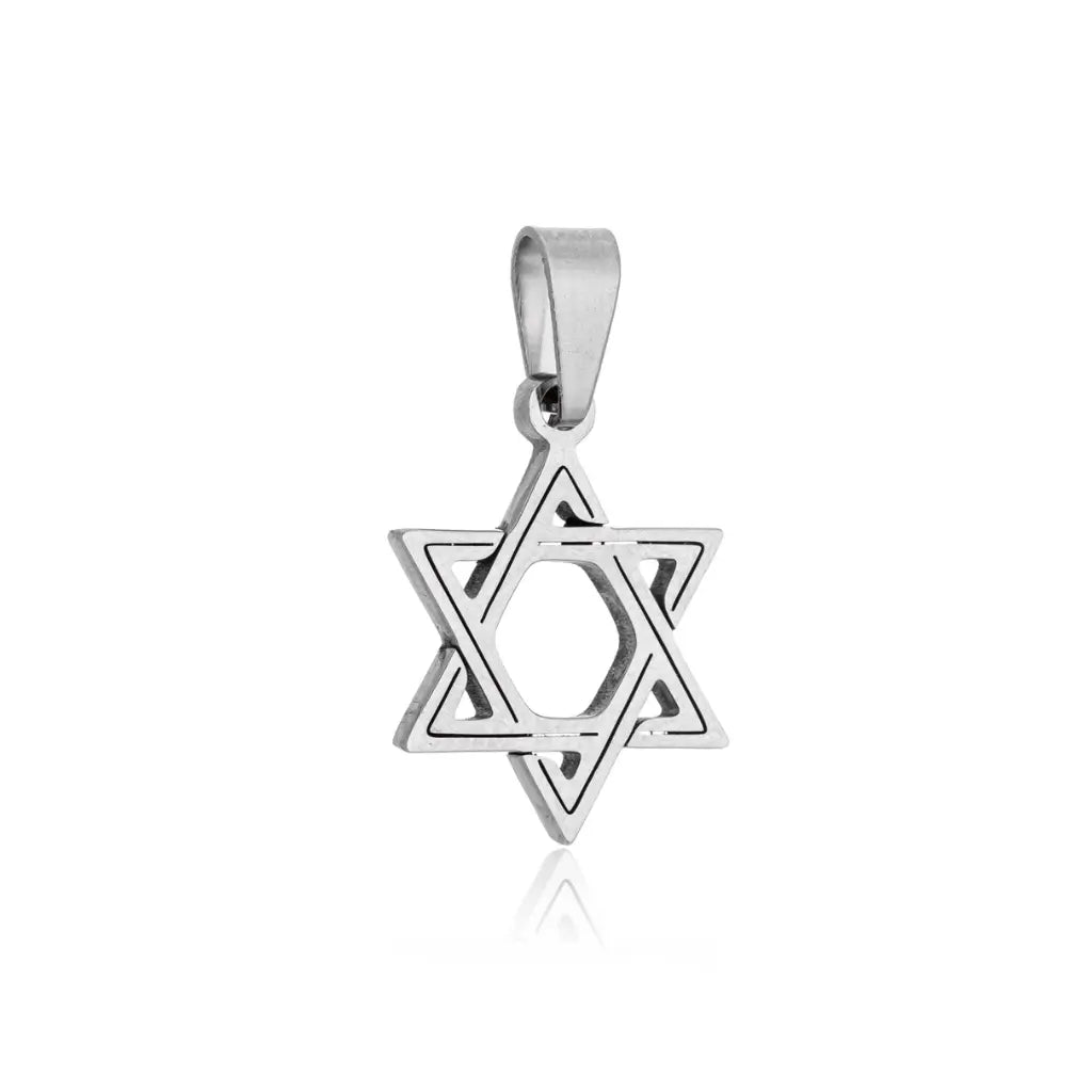 Pingente estrela de seis pontas em aço inox prateado moderno para colares masculinos e femininos