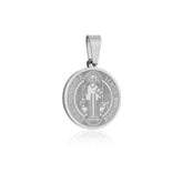 Pingente São Bento médio em aço inox prateado, medalha religiosa de fé e proteção