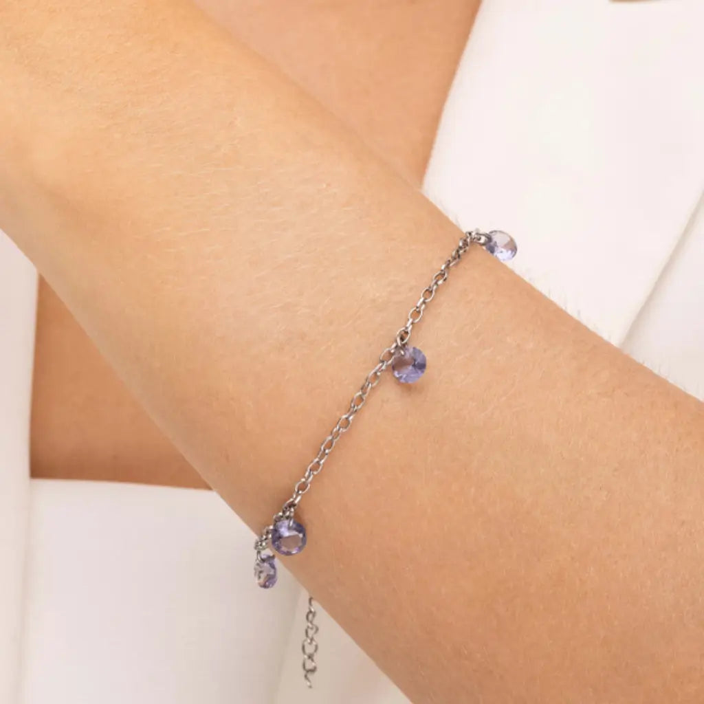 Pulseira de Aço Inoxidável com Zircônias Lilás