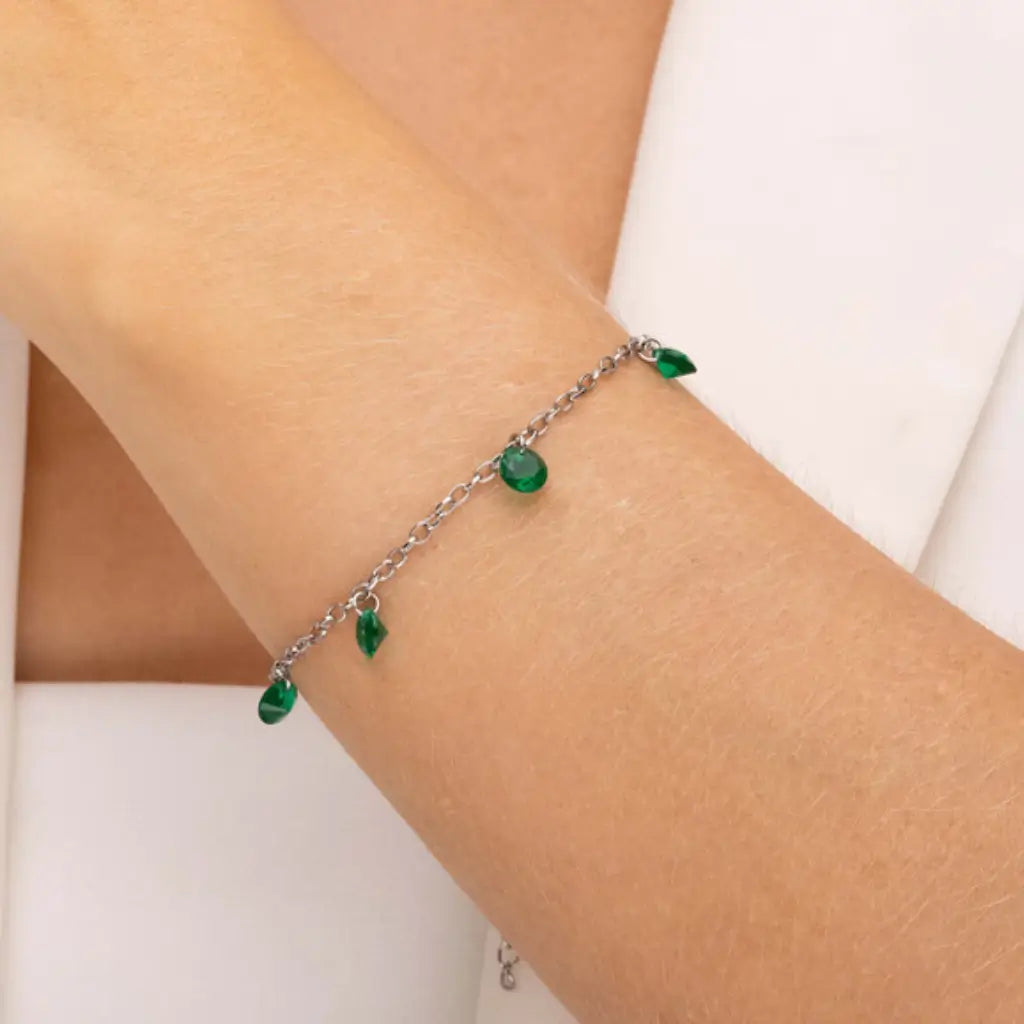 Pulseira de Aço Inoxidável com Zircônias Verde