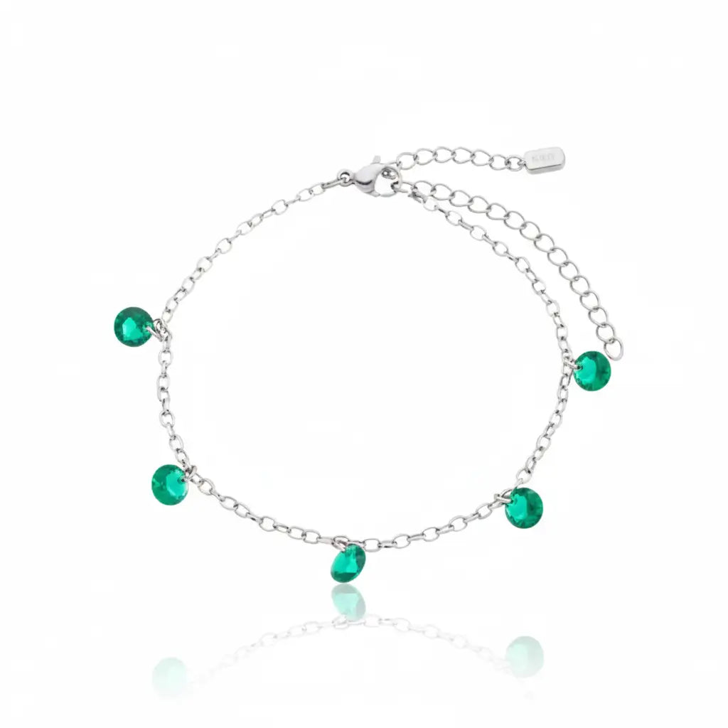 Pulseira de Aço Inoxidável com Zircônias Verde