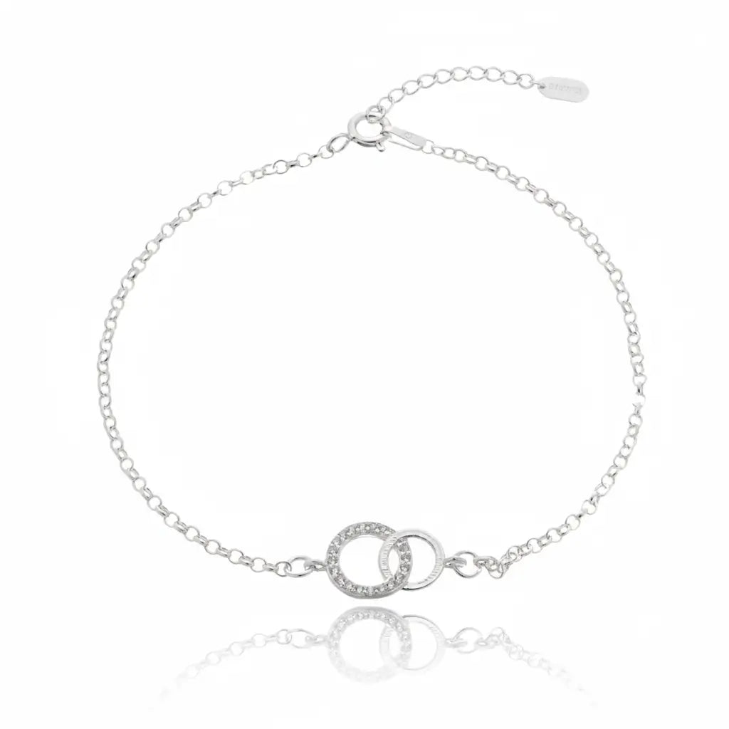 Pulseira de Prata 925 Círculo Duplo Cravejado