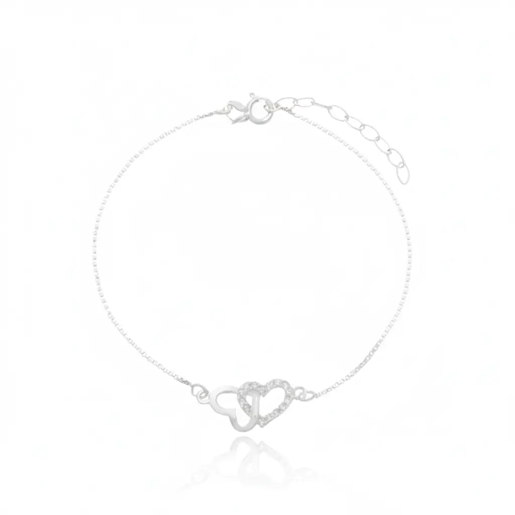 Pulseira de Prata 925 Coração Duplo Cravejado